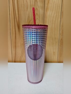 New Starbucks Siren Iridescent Pink Gradient Diamond Stud Grid Tumbler 710ML